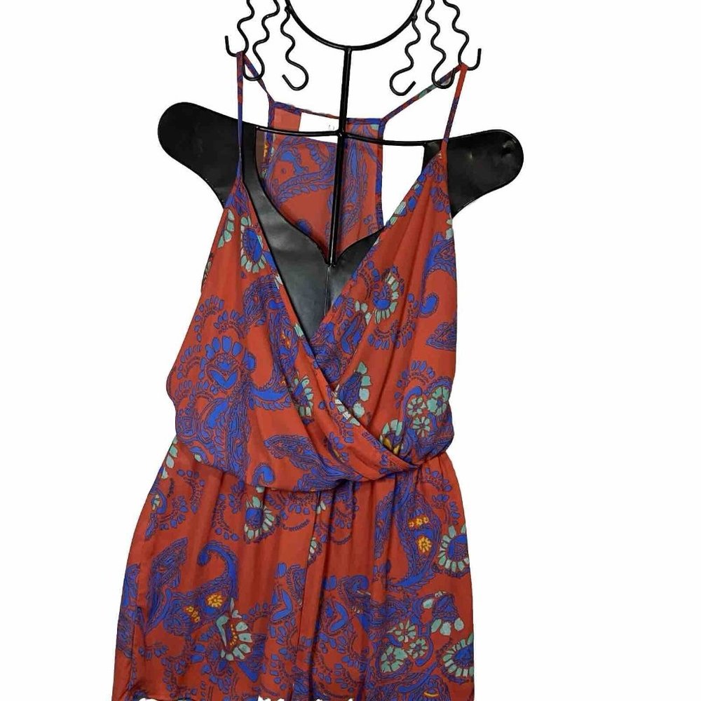 Everly Floral Size Small Paisley Romper Split Wrap Front Cinch Waist Sleeveless